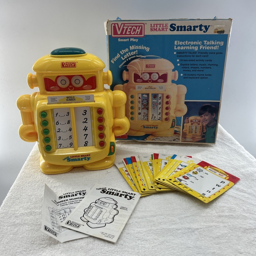 Vintage Vtech Little Smart Smarty Talking Robot 20 Cards (2 Sided) Tested Works